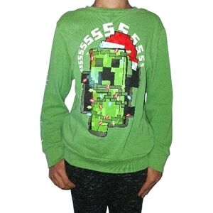 Boys Minecraft Creeper Holiday Sweater And Art Class Sweatpants - M